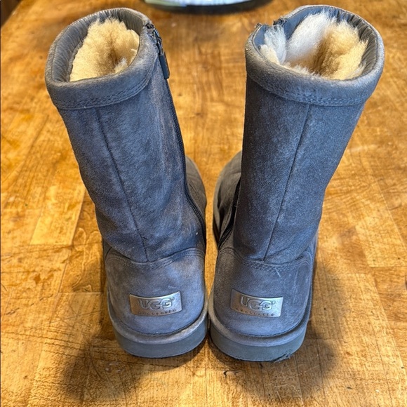 UGG Blue Suede Boots with Cream Fur - Picture 3 of 4